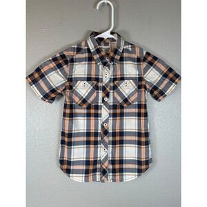 Tucker Tate Boys Plaid Short Sleeve Button Up Shirt Size 5/6 Orange Navy